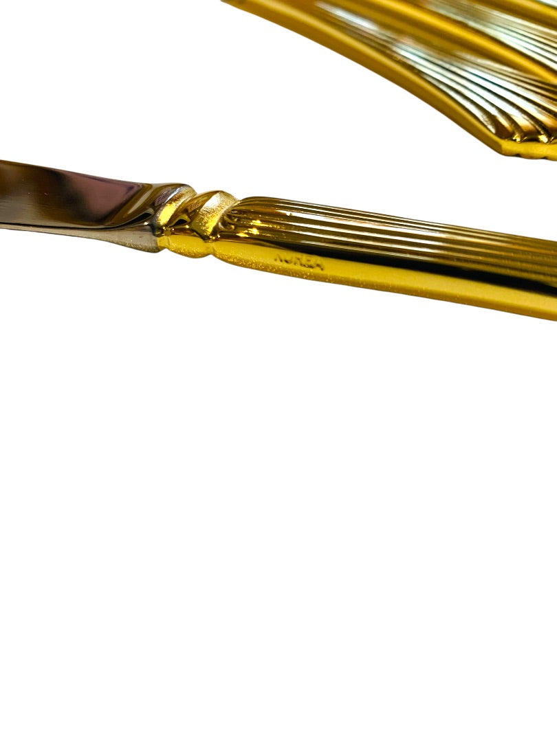 Gold Electroplate Vintage Dinner Knife Set of 8 Scalloped 8.7 Inch