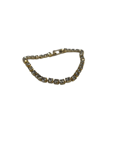 Vintage Tennis Bracelet Rhinestone Goldtone 6.5 Inch Foldover Clasp