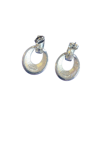 Signed Napier Post Pierced Earrings Doorknocker Silvertone Rhinestone
