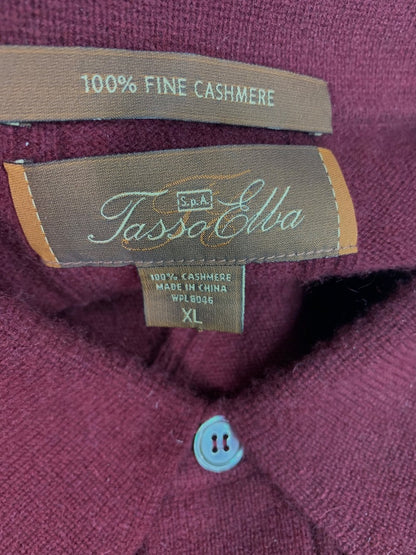 XL Tasso Elba Mens Cashmere Sweater Collared Burgundy