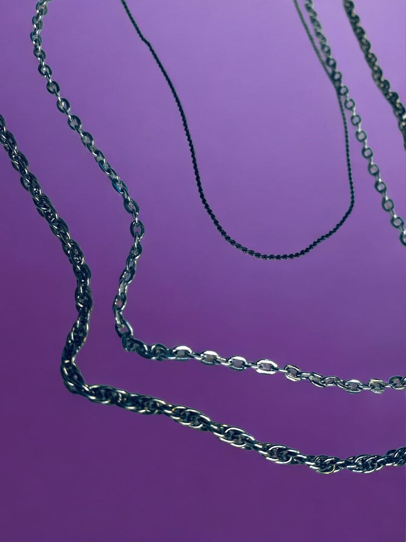 3 Vintage Silvertone Chain Necklaces Spring Clasps 16 22 24 Inch