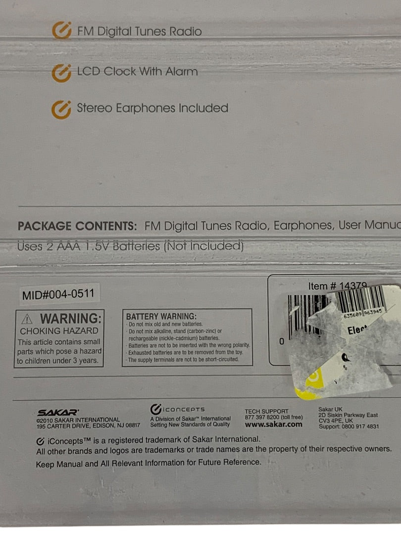 iconcepts Digital FM Radio Sealed New Earphones LCD Clock