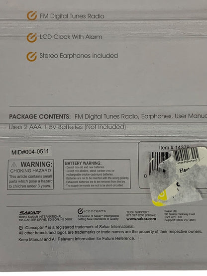 iconcepts Digital FM Radio Sealed New Earphones LCD Clock