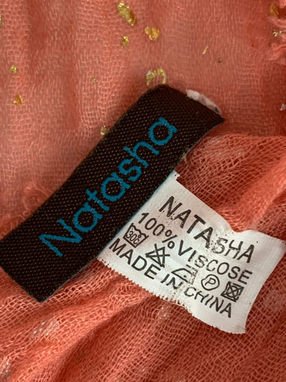 Natasha Lightweight Scarf Salmon Gold Speckles Raw Edge 33 x 84 Inches