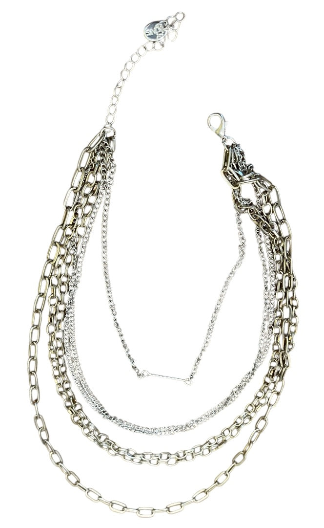 Icing MultiStrand Layered Chain Link Silvertone Goldtone Adjustable Necklace 15"