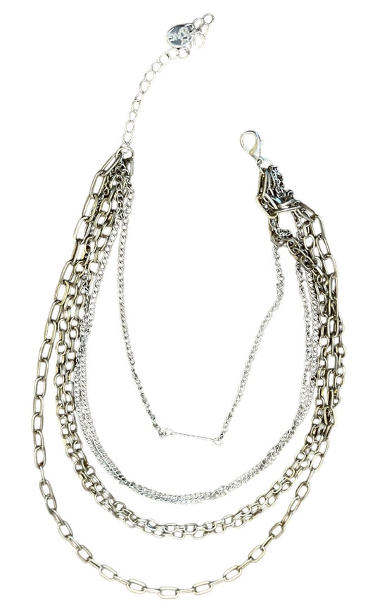 Icing MultiStrand Layered Chain Link Silvertone Goldtone Adjustable Necklace 15"