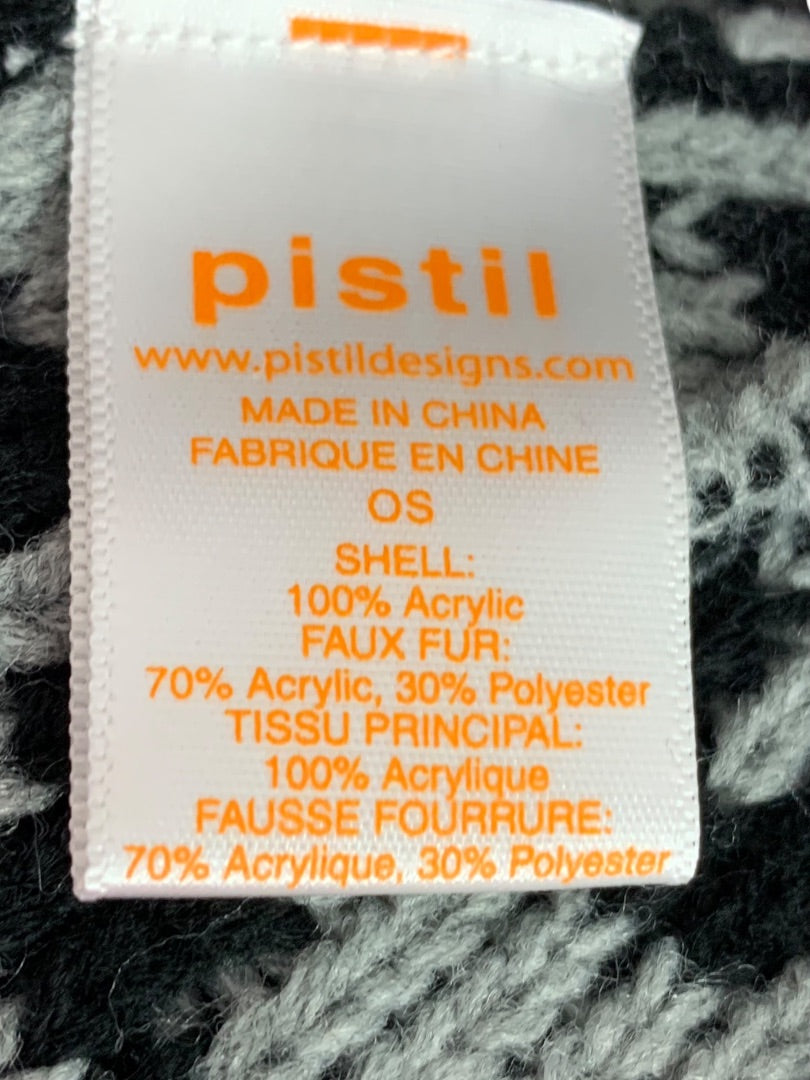 One Size Pistil Womens New Sweater Knit Ava Hat Gray Black Pom Pom