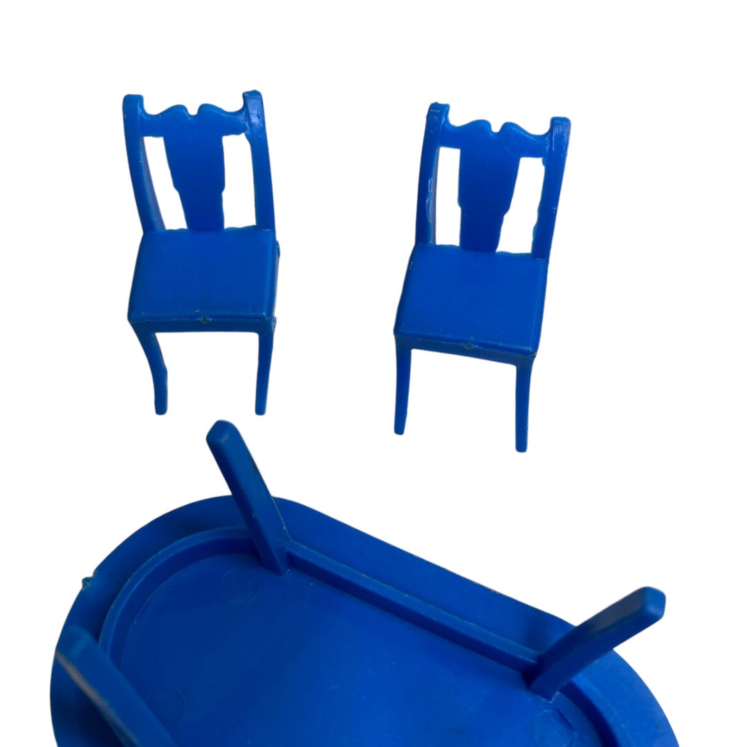 Vintage Dollhouse Miniature Blue Plastic Kitchen Set Table 2 Chairs