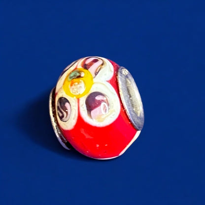 Glass and Sterling Silver 925 Millefiori Charm Bead Red Made in Italy