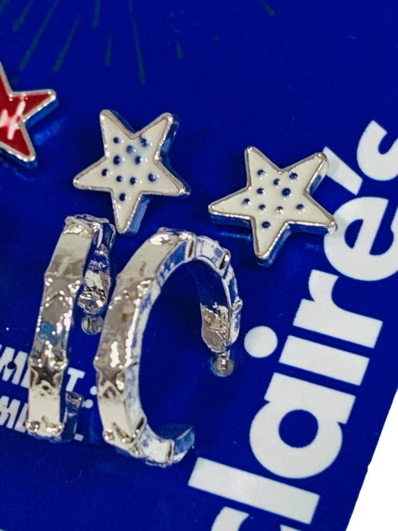 Claires New Post Pierced Earrings Patriotic Stars Hoops