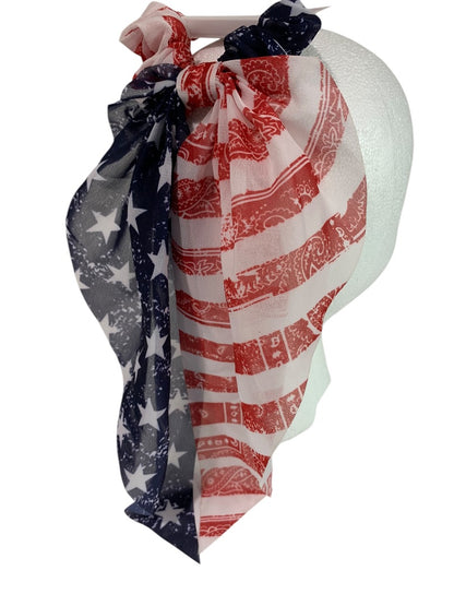 Claires New Hair Elastics Sheer Fabric Cover Train Tail Stars Stripes Patriotic