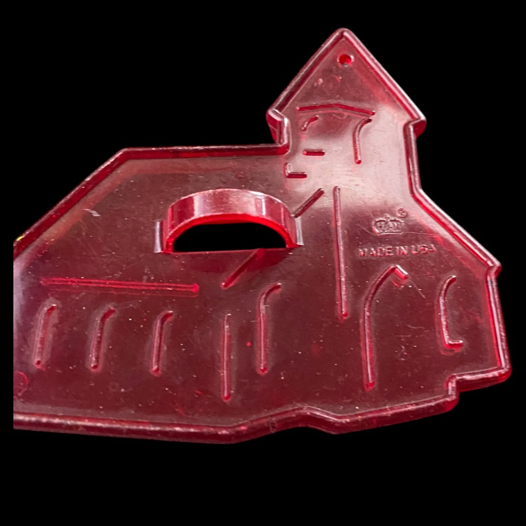1970s Red Transparent HRM Country Church Plastic Cookie Cutter USA
