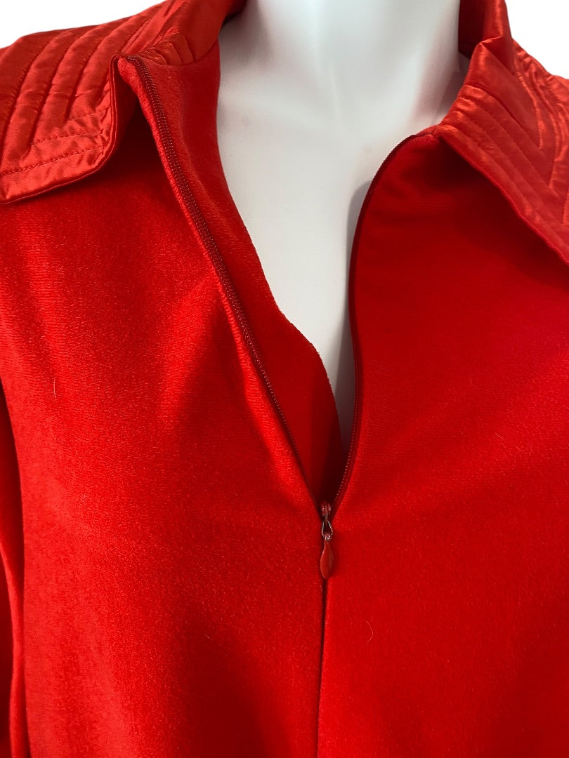 Size 14 Vanity Fair 1970s Womens Red Half Zip Robe Long Sleeve Dacron Polyester