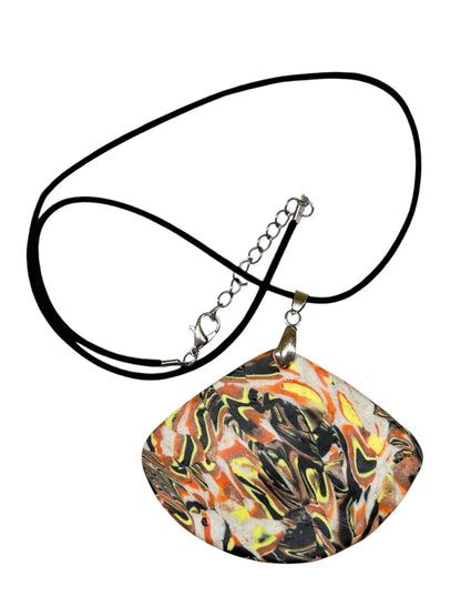 Oversize Polymer Clay Pendant on Black Cord 18 Inch Necklace