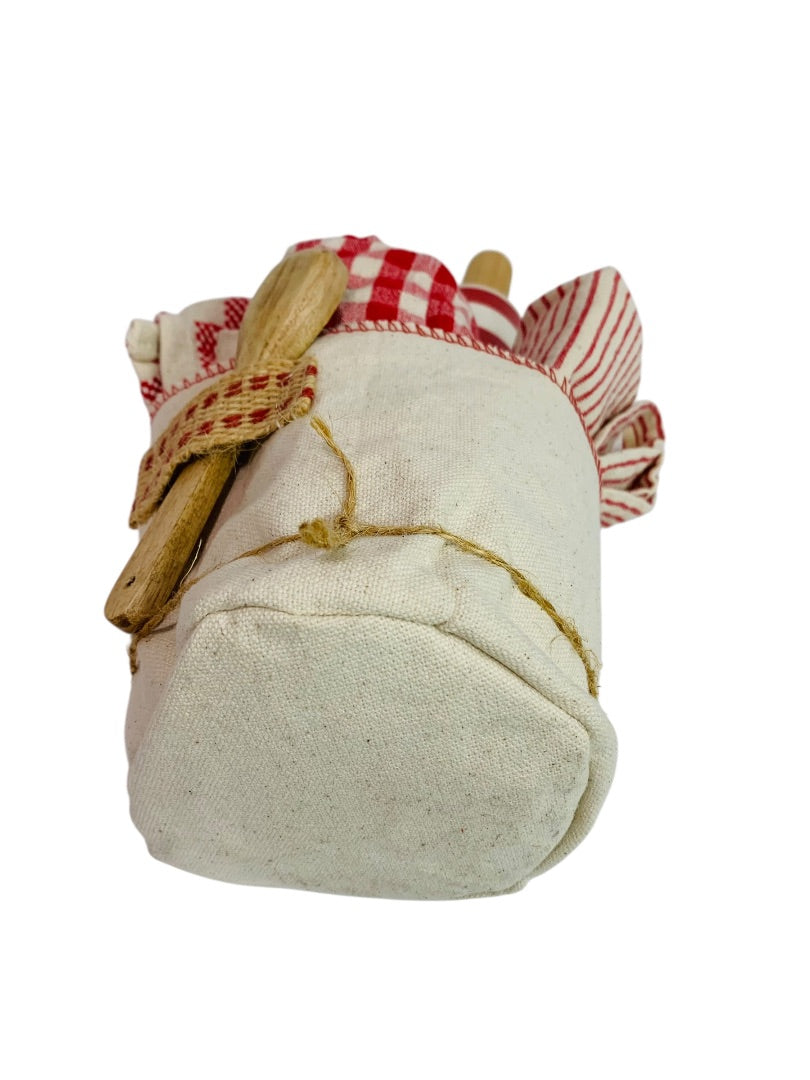 Kitchen Baking Set 3 Towels Spoon Ceramic Rolling Pin New Red