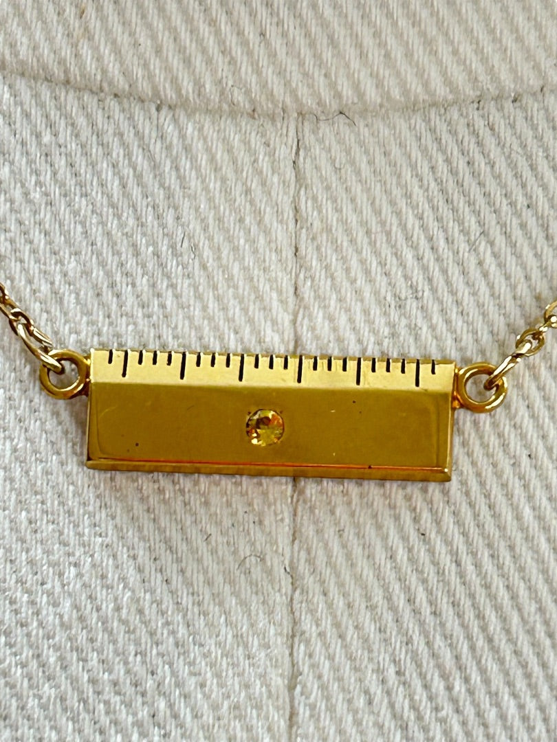 Vintage Leavens Ruler 15 inch Necklace Pendant Peridot Teacher Carpenter