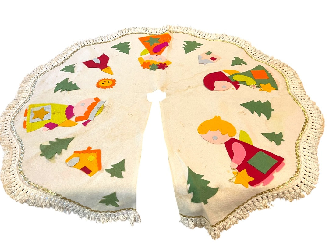 Midcentury Felt Tablecloth Holiday Christmas Tree Skirt 41 Inch Diameter