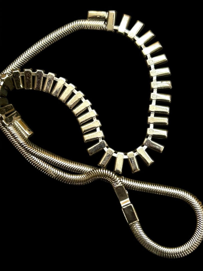 Vintage Emerald Cut Rhinestone Necklace on Snake Chain 16 Inch Box Clasp