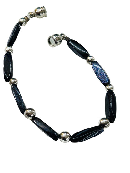 Navy Blue Sparkle Silvertone Bracelet 6.75 Inch Magnetic Clasp
