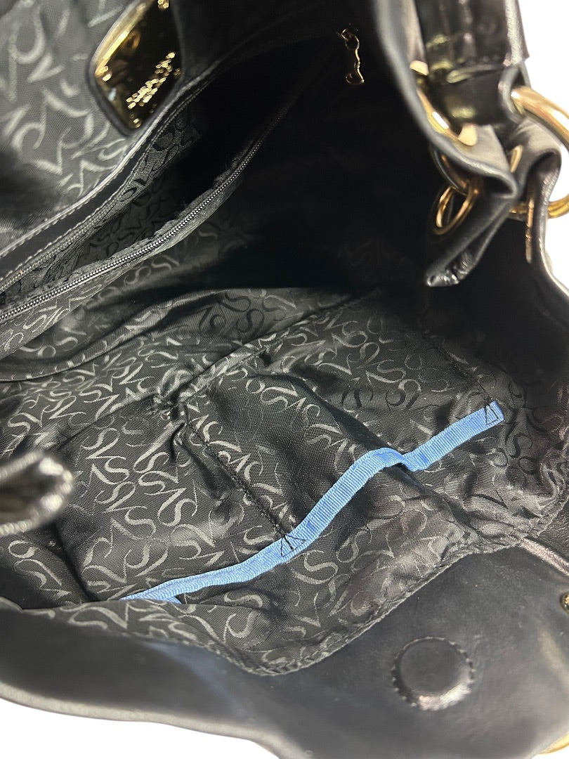 Simply Vera Black Vegan Leather Handbag Hobo Style Goldtone Hardware