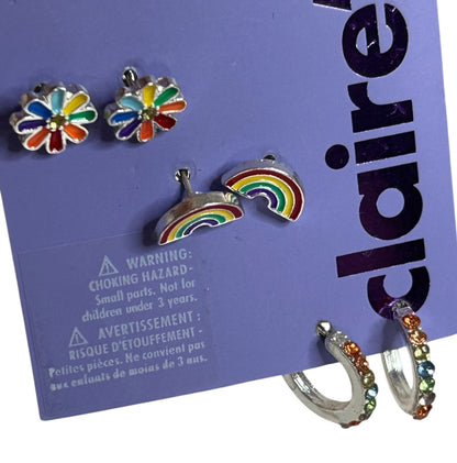 Claires New Set of 3 Rainbow Post Pierced Earrings Stud Hoop