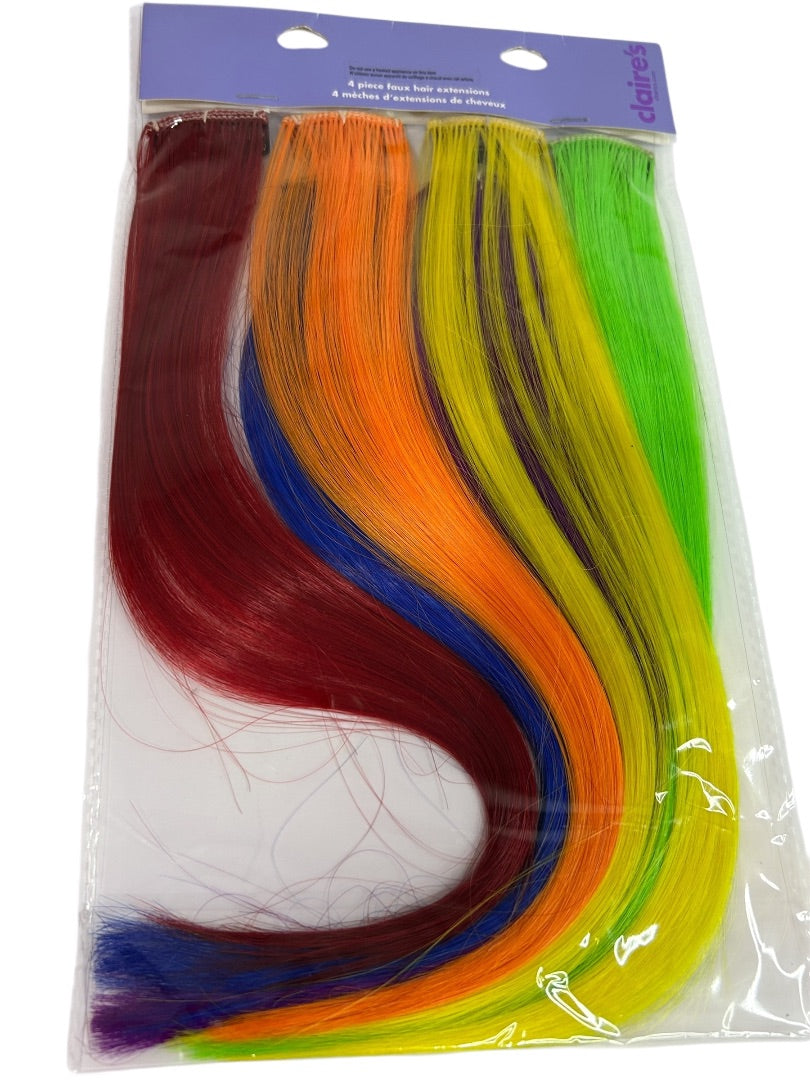 Claires New 4 Piece Rainbow Faux Hair Extensions Comb 12 Inch