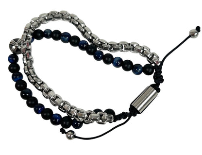Claires Blue Black Silvertone Two Strand Bracelet Adjustable Slide