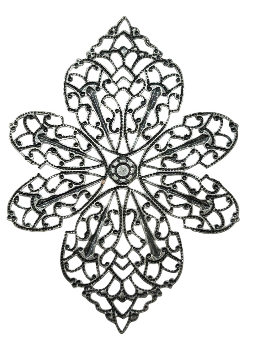 Delicate Silvertone Filigree Pendant 2.25 x 1.75 Inch Flower