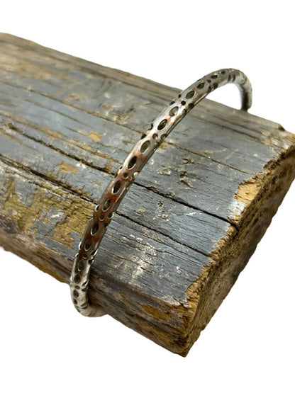 Large Hollow Silvertone Bangle Bracelet Laser Cut 4mm