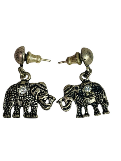 Vintage Silvertone Elephant Post Pierced Earrings 1.25 Inch Drop Trunk Up