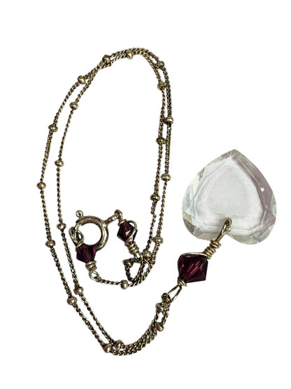 Silvertone Purple Acrylic Heart Pendant Necklace 12 Inch Spring Clasp