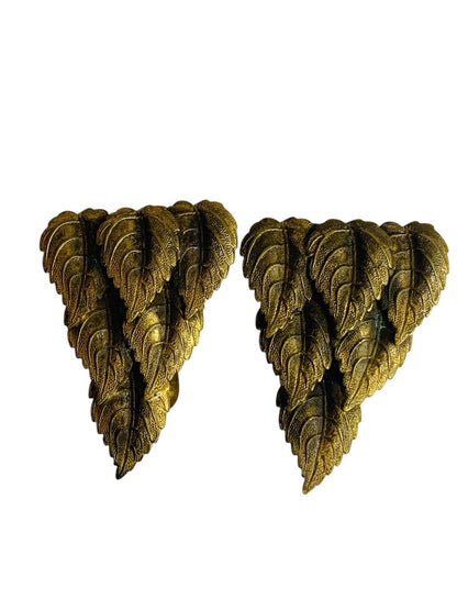 Vintage Goldtone Shoe Clips 2 Inch Leaves Antiqued Look