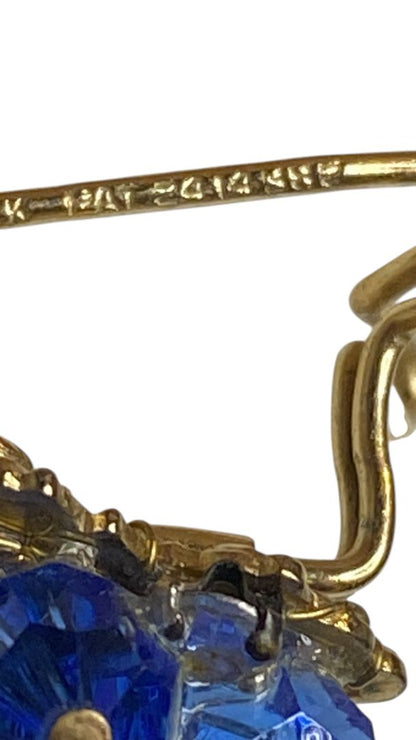 Wingback Earrings Blue Aurora Borealis Crystal Cluster Goldtone Pierced 1 Inch