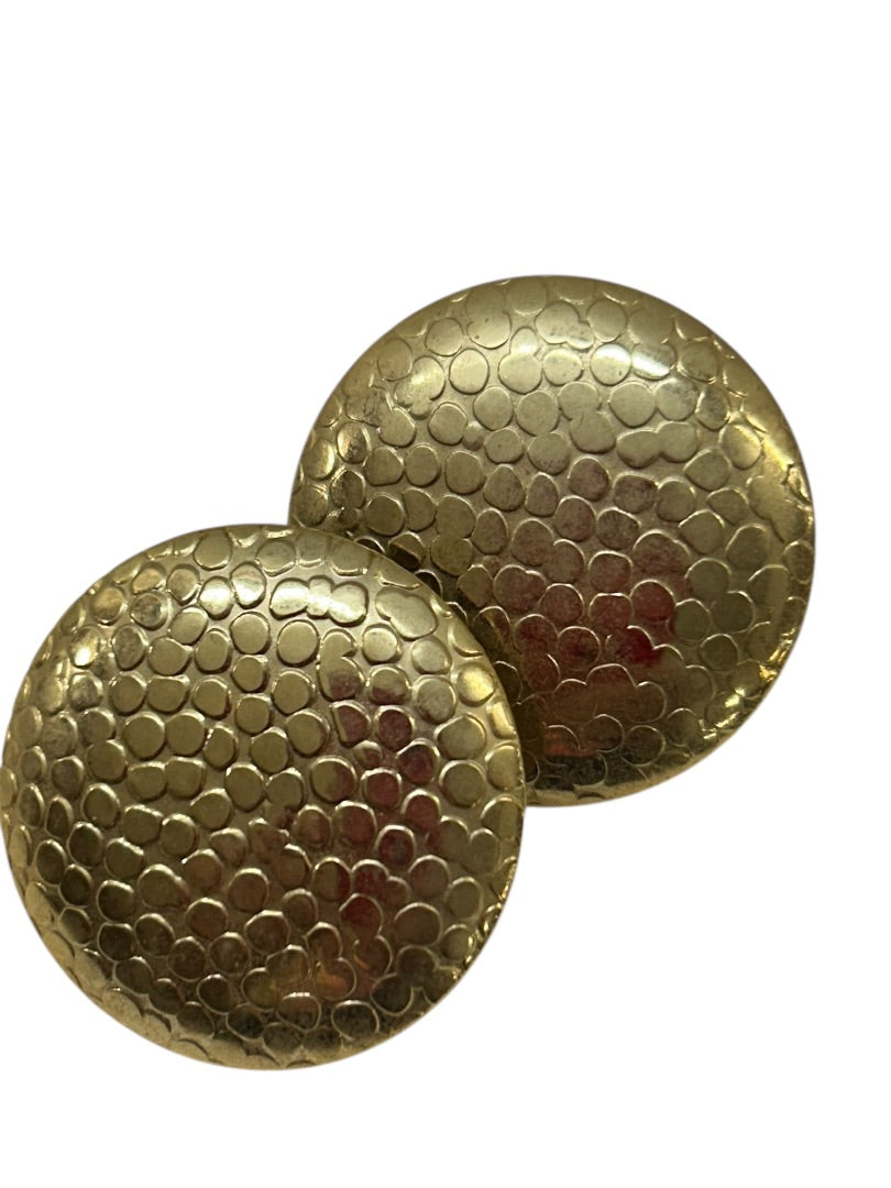 Vintage Goldtone Post Pierced Earrings Snakeskin Texture 1 Inch