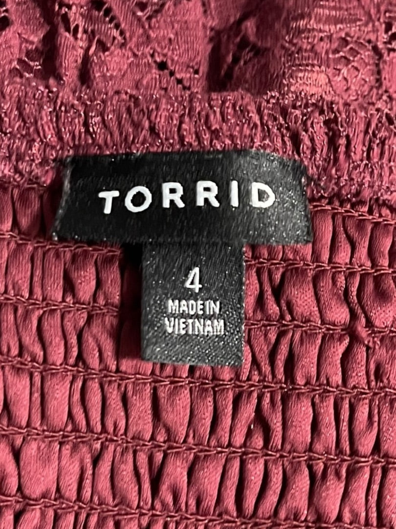 4X Torrid Womens Cold Shoulder Shirt Lace Smocked Bodice Blouse