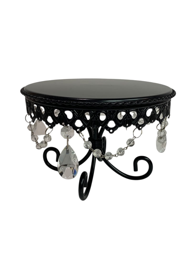 Cake Dessert Pedestal Small 7 Inch Diameter Black Metal Crystal 5"h