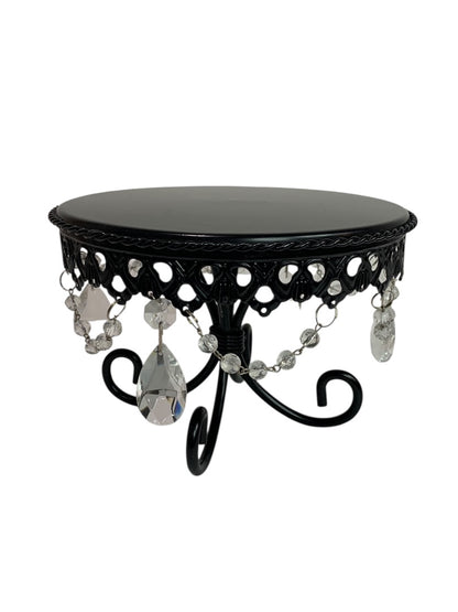 Cake Dessert Pedestal Small 7 Inch Diameter Black Metal Crystal 5"h