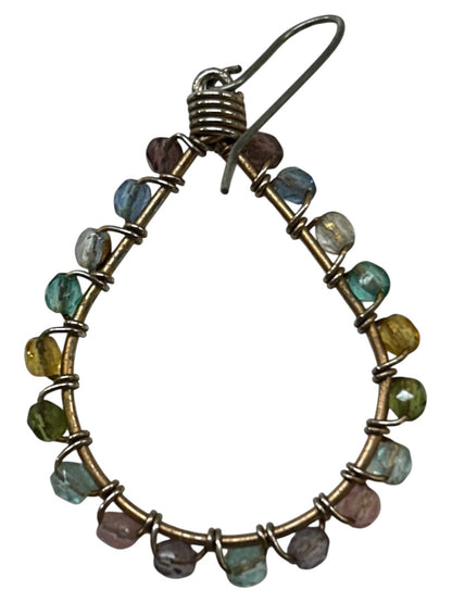 Wrapped Wire and Pastel Beaded Fishhook Earrings 2 Inch Drop