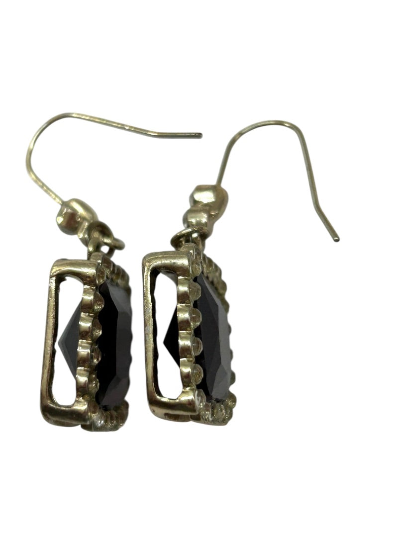 Lightweight Silvertone Black Acrylic Earrings 1.75 Inch Drop Dangle