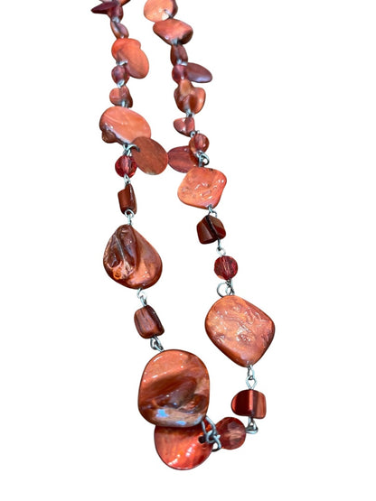 Lane Bryant Adjustable Orange Plastic Beaded Silvertone Necklace 45 Inch