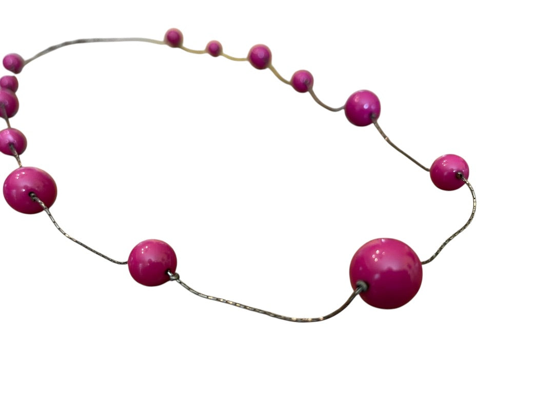 Express Pink Sphere Bead 45 Inch Strand Necklace Gun Metal Silver Lobster Clasp
