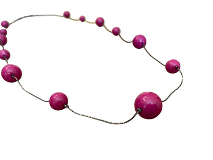 Express Pink Sphere Bead 45 Inch Strand Necklace Gun Metal Silver Lobster Clasp