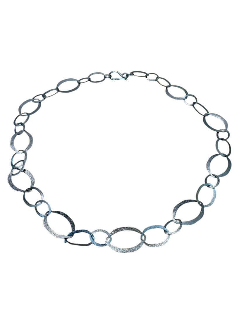 Large Oval Interlinked Chain Necklace Gun Metal 34 Inch Hook Closure