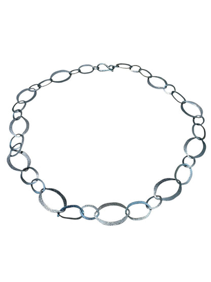 Large Oval Interlinked Chain Necklace Gun Metal 34 Inch Hook Closure