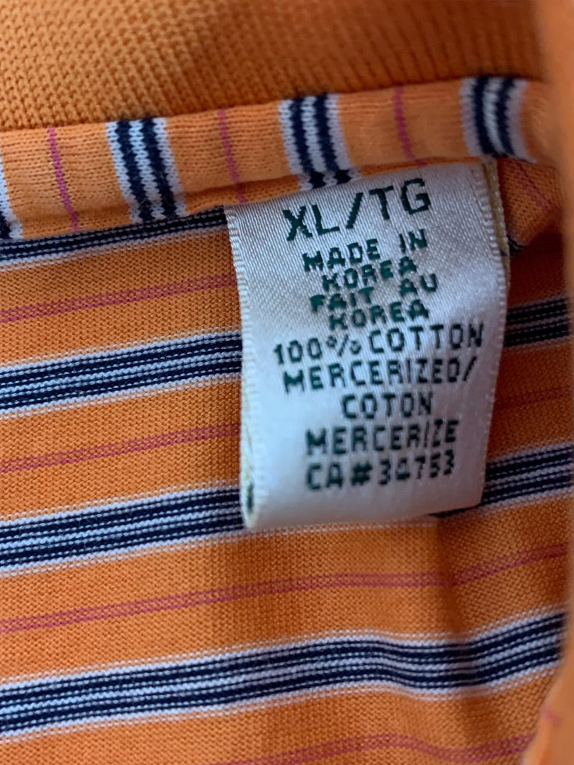 XL Fairway & Greene Mens Golf Polo Shirt Orange Striped Short Sleeve