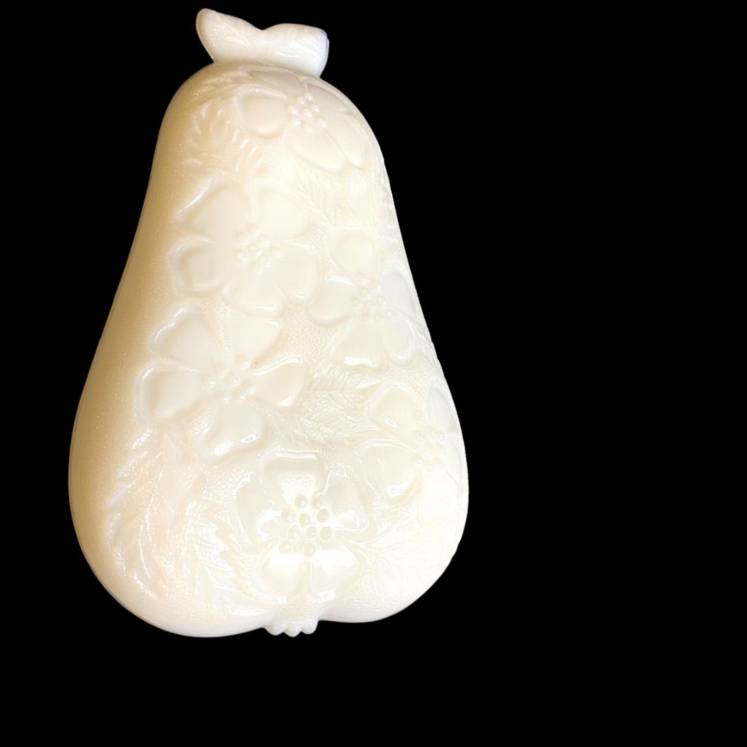 1950s Hazel-Atlas Milk Glass Blossom Pattern Pear Shape Relish Tray 8"