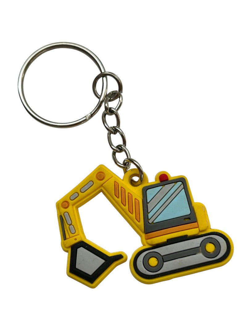 Backhoe Digger PVC Keychain Keyring 3.25" Yellow