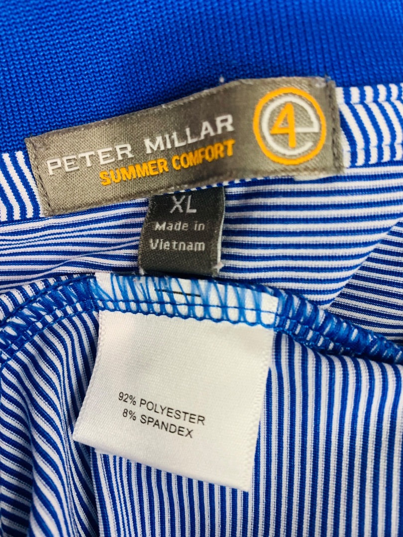 XL Peter Millar Mens Summer Comfort Blue White Stripe Golf Polo Shirt