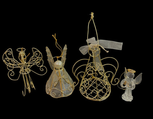 Goldtone Angel Ornaments Acrylic and Metal Hanging Christmas