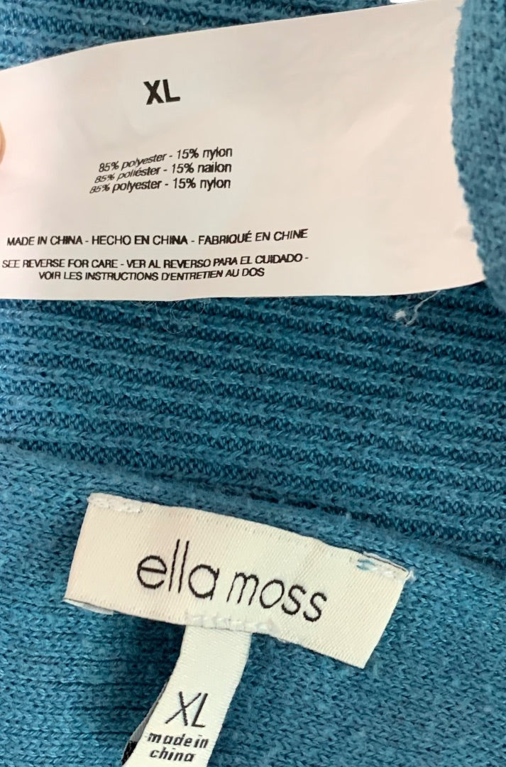 XL Ella Moss Womens V-Neck Sweater Teal Horizontal Ribbed Knit